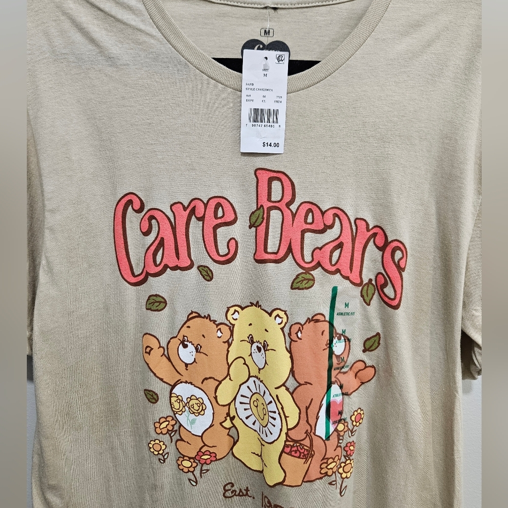 Care Bears Graphic Tee Medium Sand Color Retro Cartoon Shirt NWT